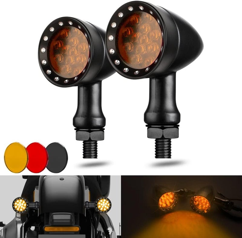 KICRY Motorcycle Turn Signals LED Bullet Front Rear Indicator Lights Universal Compatible for Harley Davidson Cruiser Iron Softail Street Bike Honda Shadow Yamaha Chopper Bobber Cafe Racer(Black/Amber-B) - Image 1